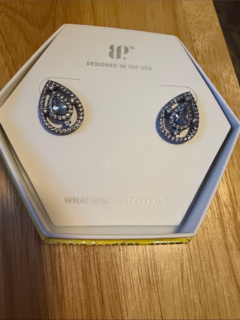 Silver Teardrop Crystal Stud Earrings - Blue Accent